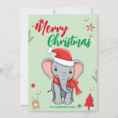 かわいいゾウのクリスマスツリー ホリデー 家族 名前 シーズンカード (正面)