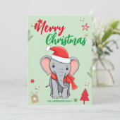 かわいいゾウのクリスマスツリー ホリデー 家族 名前 シーズンカード (スタンド正面)