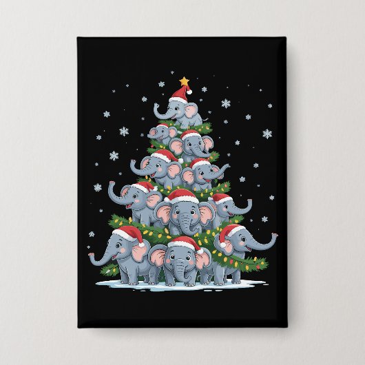かわいいゾウのクリスマスツリー 缶バッジ (正面)