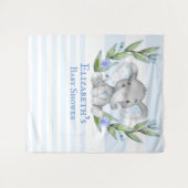 かわいいゾウのグリーンリース男の子ベビーシャワー写真撮影 タペストリー (正面(横))