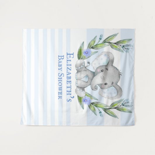 かわいいゾウのグリーンリース男の子ベビーシャワー写真撮影 タペストリー (正面(横))