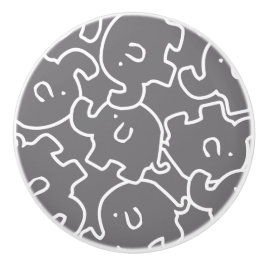 かわいいゾウのグレーと白のドアノブ セラミックノブ