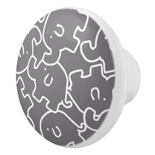 かわいいゾウのグレーと白のドアノブ セラミックノブ (右)