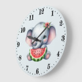 かわいいゾウのスイカ好き ラージ壁時計 (傾斜)