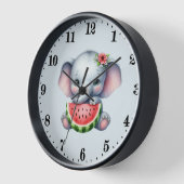 かわいいゾウのスイカ好き 壁時計 (傾斜)