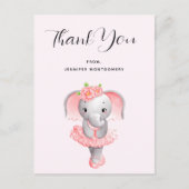 かわいいゾウのバレリーナ ピンクとグレー ありがとう ポストカード (正面)