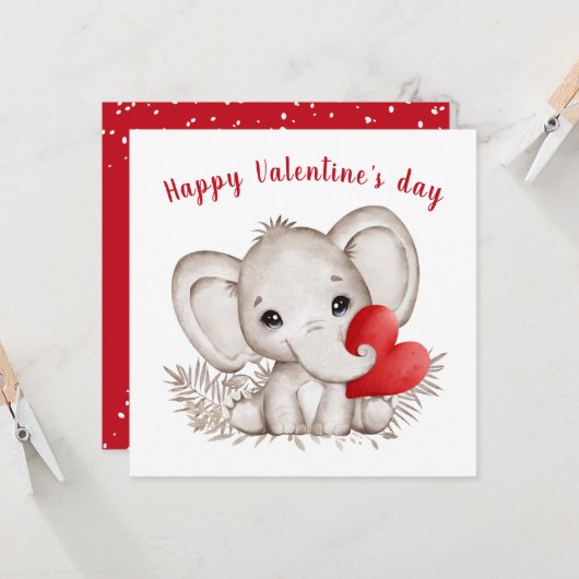 かわいいゾウのバレンタインデーのカード カード (正面/裏面インサイチュ)