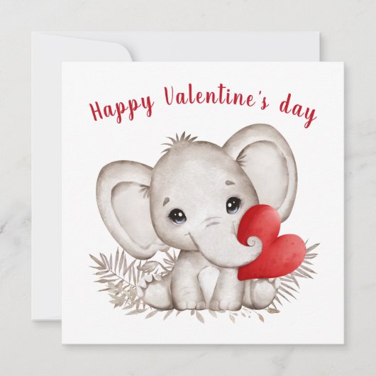 かわいいゾウのバレンタインデーのカード カード (正面)