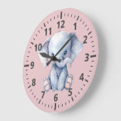 かわいいゾウのピンクのグレー ラージ壁時計 (傾斜)