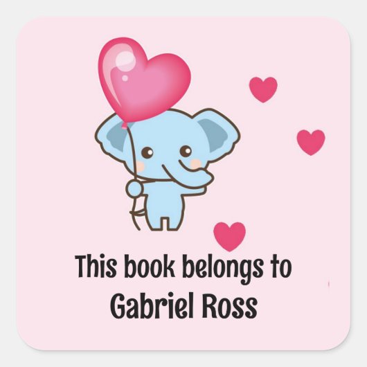 かわいいゾウのピンクのパターン スクエアシール (正面)