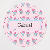 かわいいゾウのピンクのパターン ラベル (デザイン1)