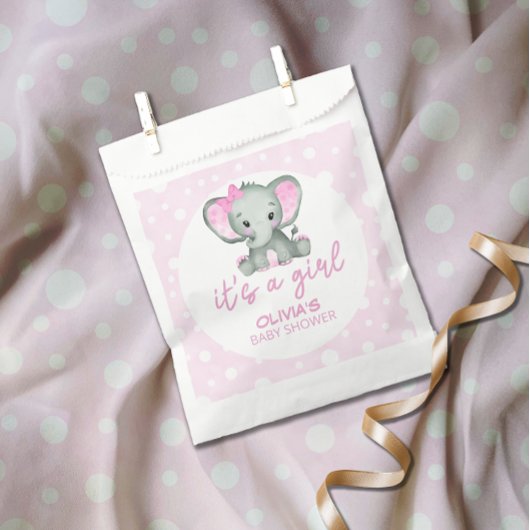 かわいいゾウのピンク女の子の赤ちゃんシャワー フェイバーバッグ