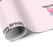 かわいいゾウのピンク 誕生日 ラッピングペーパー (ロールコーナー)