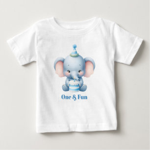 かわいいゾウのファーストバースデーパーティーTシャツ ベビーTシャツ