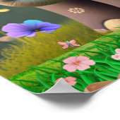 かわいいゾウのママと赤ちゃんの花園のアート ポスター (角)