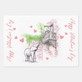 かわいいゾウのロミオとジュリエットロマンチックなラブピンク ラッピングペーパーシート (正面)