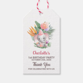 かわいいゾウの女の子 1歳の誕生日ありがとう ギフトタグ