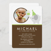 かわいいゾウの子供の写真の誕生日パーティー 招待状 (正面/裏面)