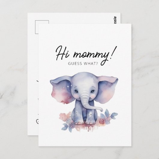 かわいいゾウの水彩妊娠の発表 ポストカード (正面/裏面)