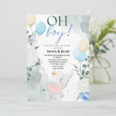 かわいいゾウの水彩風船 赤ちゃん歓迎会 男の子 招待状 (スタンド正面)