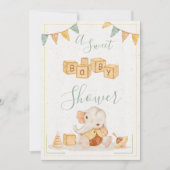 かわいいゾウの水彩 スイートベイビーシャワー 招待状 (正面)