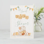 かわいいゾウの水彩 スイートベイビーシャワー 招待状 (スタンド正面)