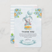 かわいいゾウの男の子の誕生日パーティー サンキューカード (正面/裏面)