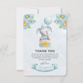 かわいいゾウの男の子の誕生日パーティー サンキューカード