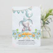 かわいいゾウの男の子 2歳の誕生日パーティー招待状 招待状 (スタンド正面)