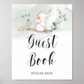 かわいいゾウの緑のユーカリのゲストブックサイン ポスター (正面)