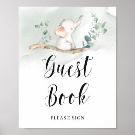 かわいいゾウの緑のユーカリのゲストブックサイン ポスター