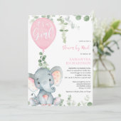 かわいいゾウの緑の女の子が郵便でシャワー 招待状 (スタンド正面)