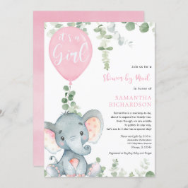かわいいゾウの緑の女の子が郵便でシャワー 招待状