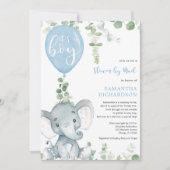 かわいいゾウの緑の少年が郵便でシャワーを浴びる 招待状 (正面)