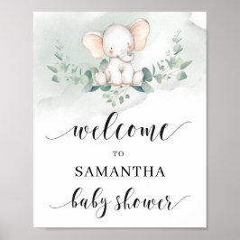 かわいいゾウの緑の葉ユクレイプトゥス ポスター