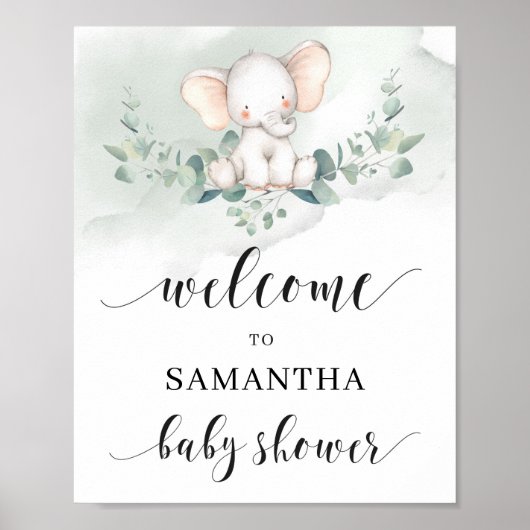 かわいいゾウの緑の葉ユクレイプトゥス ポスター (正面)