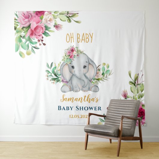 かわいいゾウの花 赤ちゃんのお披露目写真の背景 タペストリー (インサイチュ(横))