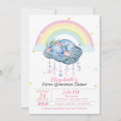 かわいいゾウの虹の星の誕生日 招待状 (正面)