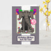 かわいいゾウの誕生日カード、キャンディポップとb カード (黄色い花)