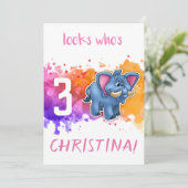 かわいいゾウの誕生日カード 紫 カード (スタンド正面)