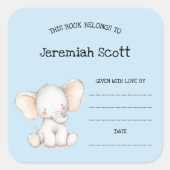 かわいいゾウの赤ちゃんシャワー蔵書票 スクエアシール (正面)