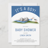 かわいいゾウの赤ちゃん男の子シャワー 招待状 (正面)