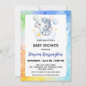 かわいいゾウの赤ちゃん クマのベビーシャワー 子供 男の子 招待状 (正面)