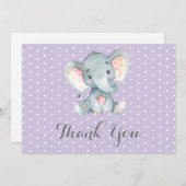 かわいいゾウの赤ちゃん 女の子 パープルとグレー サンキューカード (正面/裏面)