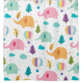 かわいいゾウの風船と離れ模様 シャワーカーテン (正面)