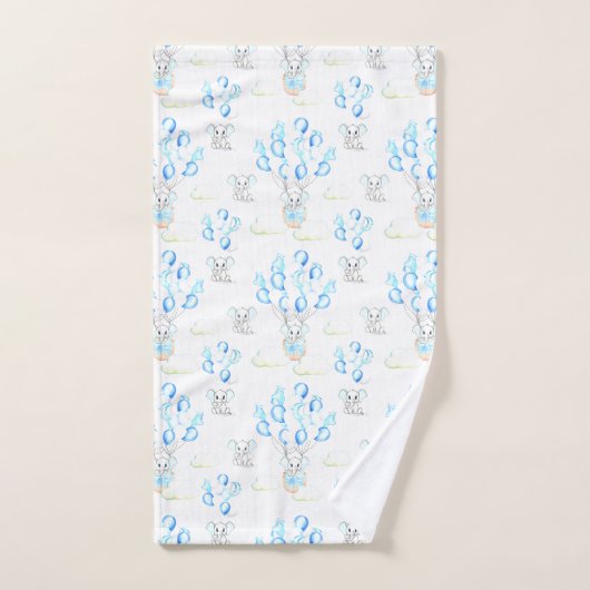 かわいいゾウの風船と雲の男の赤ちゃん バスタオルセット (ハンドタオル)