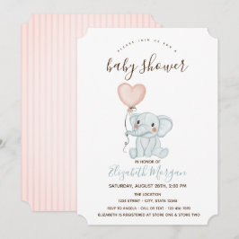 かわいいゾウの風船 ピンクのストライプ ベビーシャワー 招待状