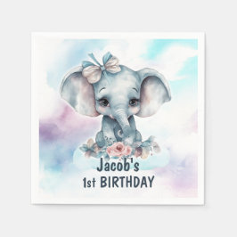 かわいいゾウの1歳の誕生日パーティー スタンダードカクテルナプキン