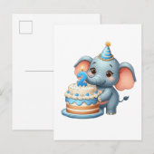 かわいいゾウの2歳の誕生日 インビテーションポストカード (正面/裏面)