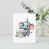 かわいいゾウの2歳の誕生日 インビテーションポストカード (スタンド正面)